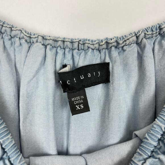 Sanctuary | Stella Flounce Blue Chambray Off the Shoulder Mini Dress - Picture 9 of 11